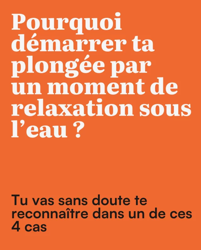 Tu crois que la relaxation c’est uniquement pour la surface?
Tranquillement assis sur un tapis de yoga ?
Erreur. Sous l’eau ça peut vraiment améliorer ta plongée. 

Si tu débutes
Si tu n’as pas plongé depuis longtemps
Si tu es stressé au quotidien ou si ta mise à l’eau est toujours un moment compliqué
La relaxation sous l’eau va t’aider à trouver ton rythme, à calmer ton mental pour que tu puisses profiter rapidement et pleinement de ta plongée.

Bonus supplémentaire : la relaxation va faire durer ce calme bien après être sorti de l’eau.

Et toi, dans lequel de ces 4 cas tu te reconnais ?

📅 Je suis à Campomoro (Corse du Sud) jusqu’au 4 août

Puis à St-Mandrier (Var) du 19 au 28 septembre

Mes séjours sont ouverts à tous, que tu sois totalement débutant ou déjà plongeur.

🌟🌟🌟
J’accompagne grâce à la plongée, ceux qui veulent gérer leur stress, gagner en confiance et se reconnecter à eux-mêmes .
Sous l’eau, on respire vraiment. Et souvent, on se retrouve.
🌟🌟🌟